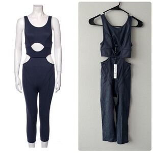 NEW For Love & Lemons XXS Blue Ribbed Cut Out One Piece Jumpsuit Activewear Gym